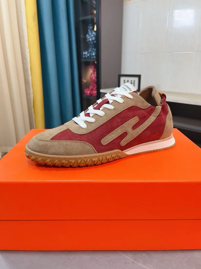 Men's shoes 💰480🌸🌸[HERMES] Hermès sneakers, the upper is made of calfskin and suede, imported materials, full of texture, the lightweight sole is decorated with contrasting patterns, creating a versatile fashion style. Size: 38-44, 45 customized